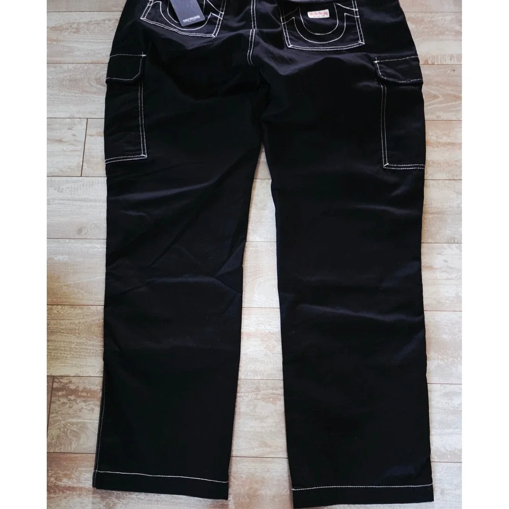 True Religion 36x32 Mens Jet Black Cargo‎ Pants Style 108335 Stitch NWT $159